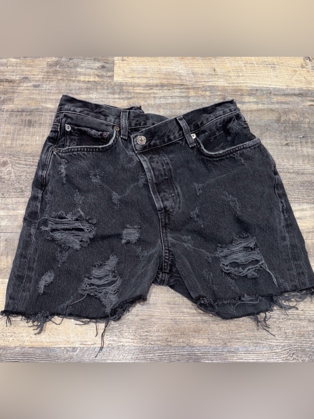 Agolde Distressed Black Denim Jean Shorts